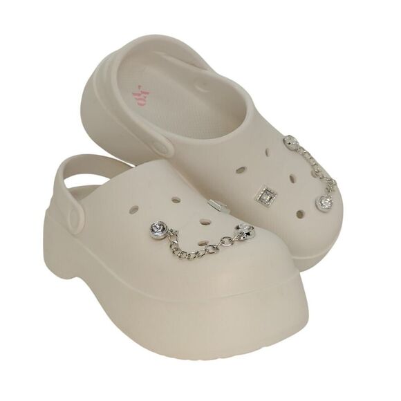 YVO Cr@cs Womens NEW w/Tags White Embellished Faux Rhinestone Clogs - sz. L - Picture 1 of 4